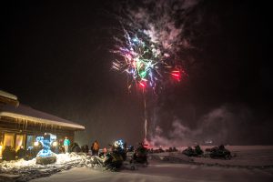  night snowmobile fireworks